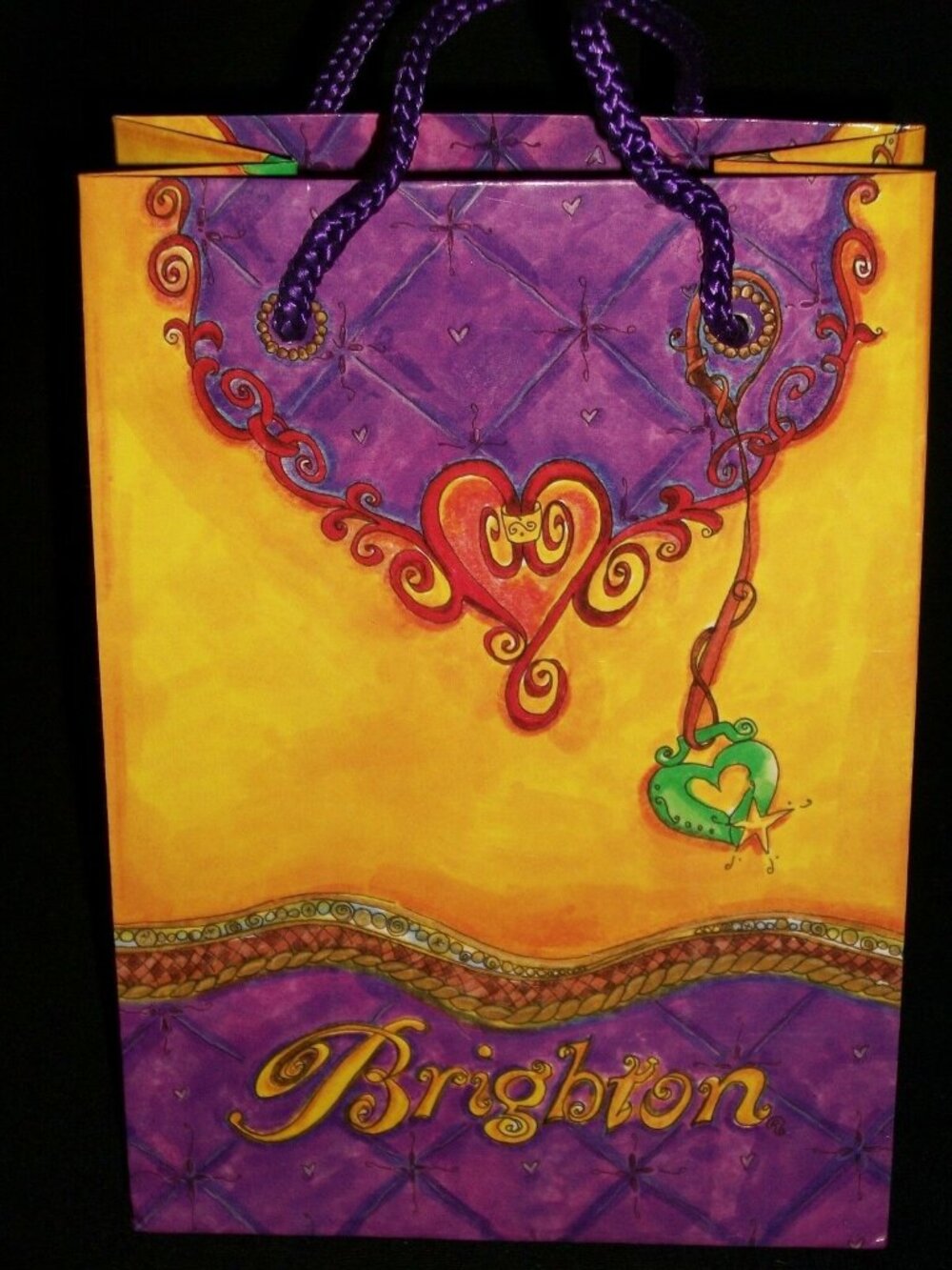 Brighton Purple & Yellow Gift Bag With Rope Handles - Fancy & Colorful Design